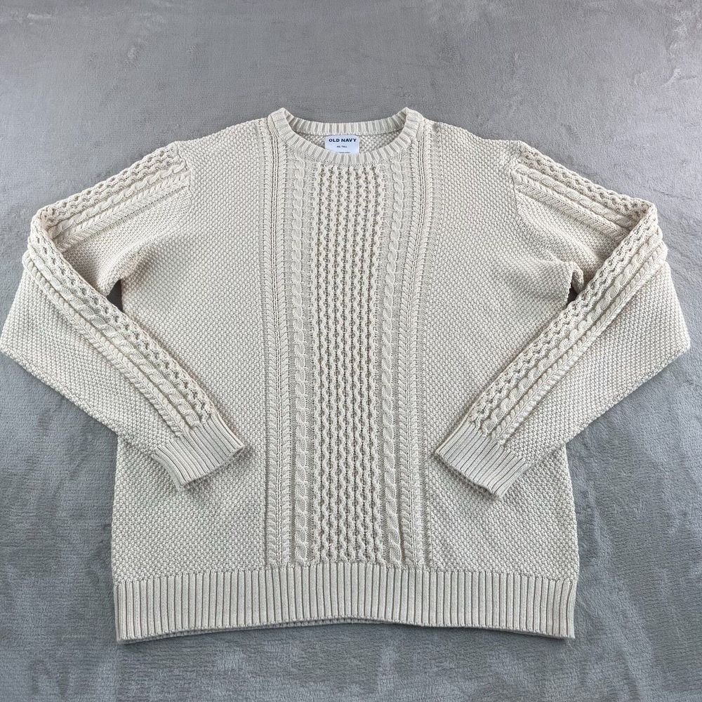 Old Navy Cable Knit Sweater Men 2XLT Tall Beige Fisherman‎ Knit Preppy Crew NWOT